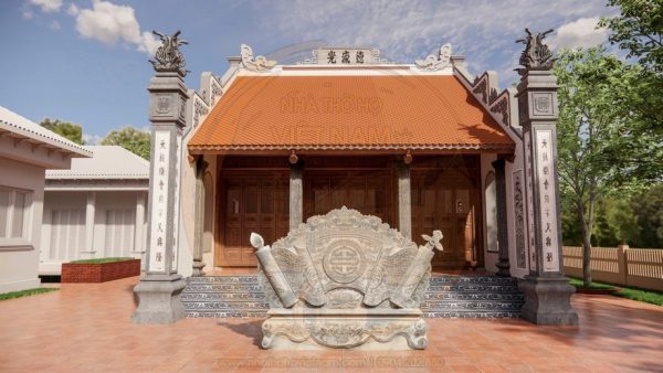 Bản vẽ thiết kế nhà thờ họ 3 gian 2 mái kết hợp nhà phụ trợ hiện đại tại Tiền Hải, Thái Bình