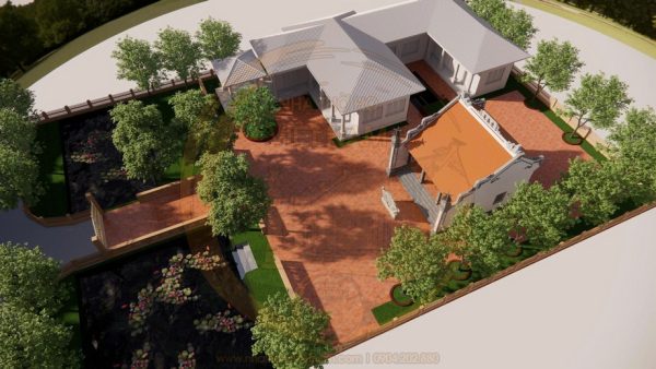 Bản vẽ thiết kế nhà thờ họ 3 gian 2 mái kết hợp nhà phụ trợ hiện đại tại Tiền Hải, Thái Bình