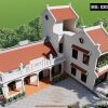 Phối cảnh 3D nhà thờ họ 4 gian 2 mái kết hợp nhà ở tại xã Bình Gia, Lạng Sơn