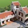 Phối cảnh 3D nhà thờ họ 4 gian 2 mái kết hợp nhà ở tại xã Bình Gia, Lạng Sơn