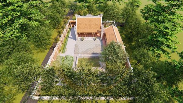 Bản vẽ 3D nhà thờ họ 3 gian 2 mái kết hợp tiểu cảnh tại phường Bỉm Sơn, Thanh Hoá