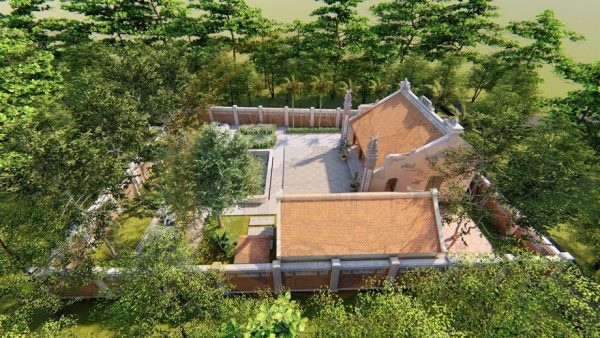 Bản vẽ 3D nhà thờ họ 3 gian 2 mái kết hợp tiểu cảnh tại phường Bỉm Sơn, Thanh Hoá