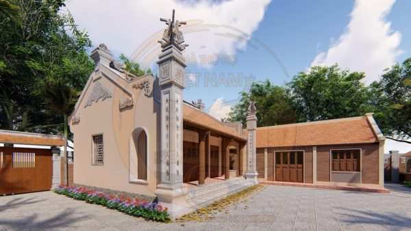 Bản vẽ nhà thờ họ 3 gian 2 mái kết hợp cột đồng trụ tại phường Thái Hoà, Nghệ An