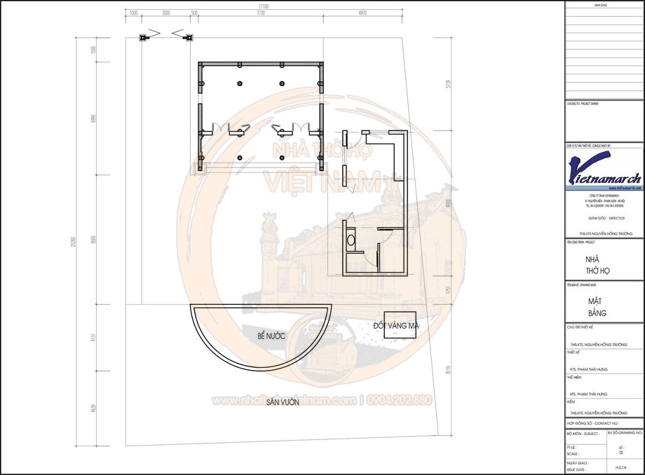 Bản vẽ nhà thờ họ 3 gian 2 mái kết hợp cột đồng trụ tại phường Thái Hoà, Nghệ An