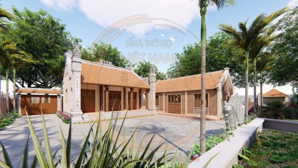 Bản vẽ nhà thờ họ 3 gian 2 mái kết hợp cột đồng trụ tại phường Thái Hoà, Nghệ An