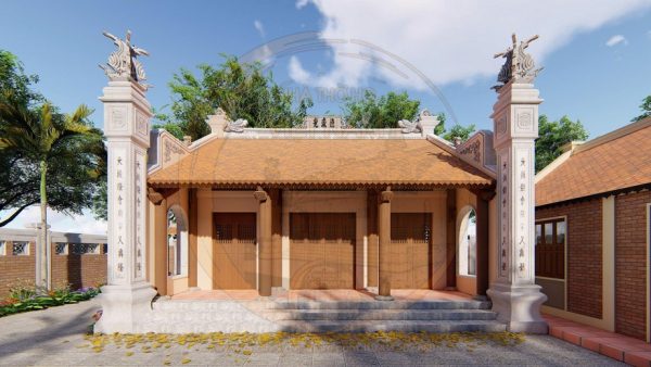 Bản vẽ nhà thờ họ 3 gian 2 mái kết hợp cột đồng trụ tại phường Thái Hoà, Nghệ An
