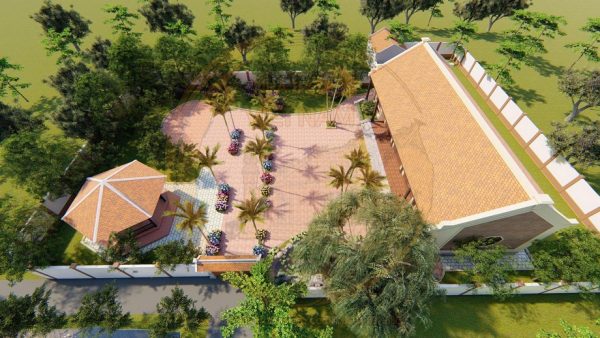 Bản vẽ nhà thờ họ 5 gian 2 mái kết hợp tiểu cảnh chi tiết tại xã Lý Bôn, Cao Bằng