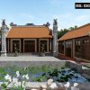 Thiết kế nhà thờ họ 3 gian 2 mái kết hợp tiểu cảnh tại xã Thượng Lâm, Tuyên Quang