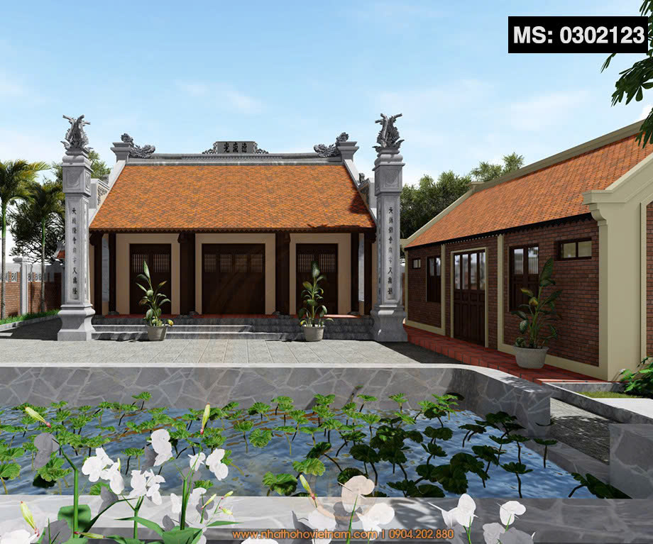 Thiết kế nhà thờ họ 3 gian 2 mái kết hợp tiểu cảnh tại xã Thượng Lâm, Tuyên Quang