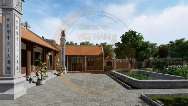 Thiết kế nhà thờ họ 3 gian 2 mái kết hợp tiểu cảnh tại xã Thượng Lâm, Tuyên Quang