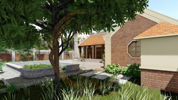 Thiết kế nhà thờ họ 3 gian 2 mái kết hợp tiểu cảnh tại xã Thượng Lâm, Tuyên Quang