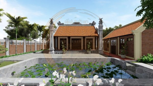 Thiết kế nhà thờ họ 3 gian 2 mái kết hợp tiểu cảnh tại xã Thượng Lâm, Tuyên Quang