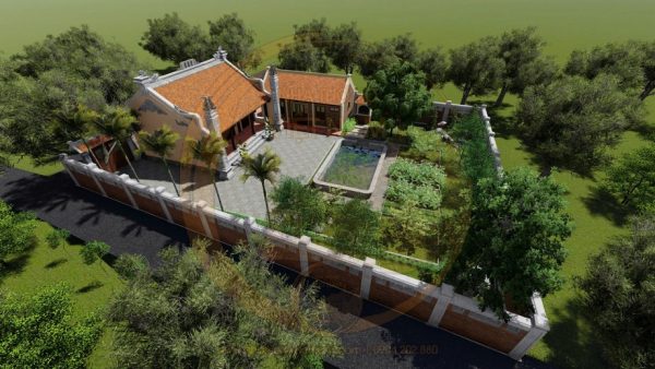 Thiết kế nhà thờ họ 3 gian 2 mái kết hợp tiểu cảnh tại xã Thượng Lâm, Tuyên Quang
