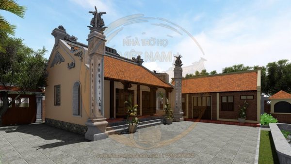 Thiết kế nhà thờ họ 3 gian 2 mái kết hợp tiểu cảnh tại xã Thượng Lâm, Tuyên Quang