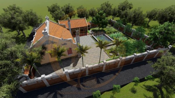 Thiết kế nhà thờ họ 3 gian 2 mái kết hợp tiểu cảnh tại xã Thượng Lâm, Tuyên Quang