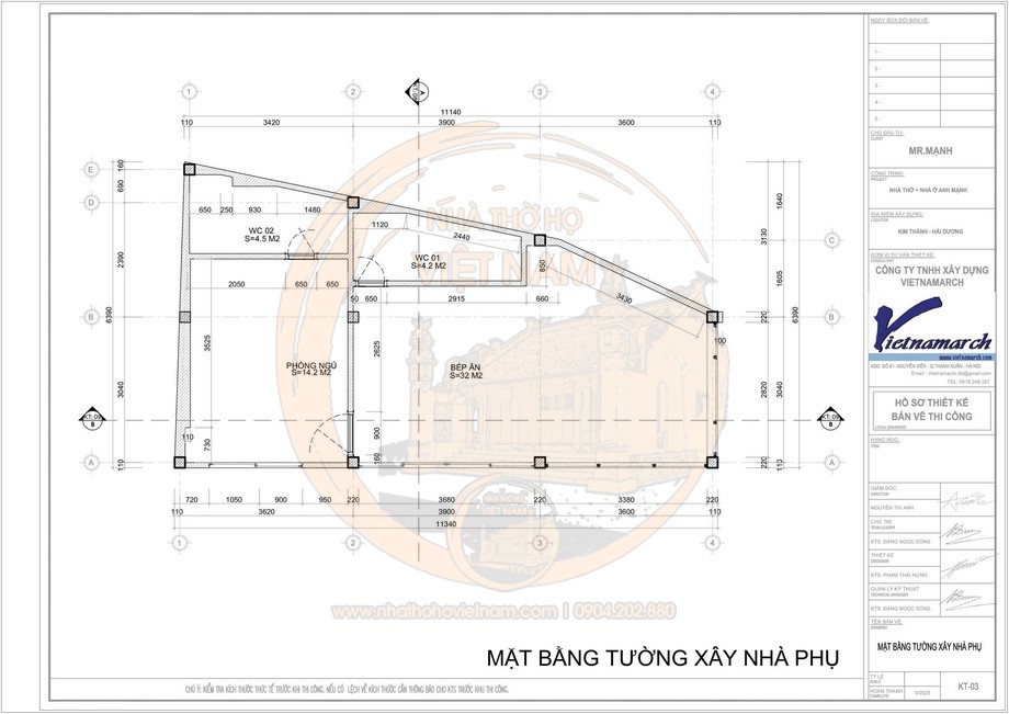 Thiết kế nhà thờ họ 3 gian 4 mái kết hợp nhà ở tại xã Kim Thành, Hải Phòng