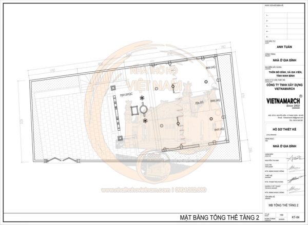 Bản vẽ mặt bằng nhà thờ họ 3 gian 2 mái có hai tầng tại xã Gia Viễn, Ninh Bình