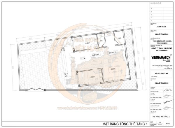 Bản vẽ mặt bằng nhà thờ họ 3 gian 2 mái có hai tầng tại xã Gia Viễn, Ninh Bình