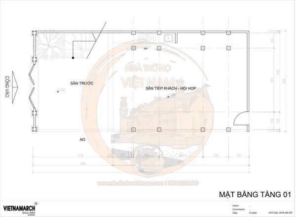 Bản vẽ nhà thờ họ 3 gian 4 mái 2 tầng tại xã Hương Sơn, Hà Tĩnh