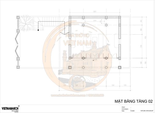 Bản vẽ nhà thờ họ 3 gian 4 mái 2 tầng tại xã Hương Sơn, Hà Tĩnh