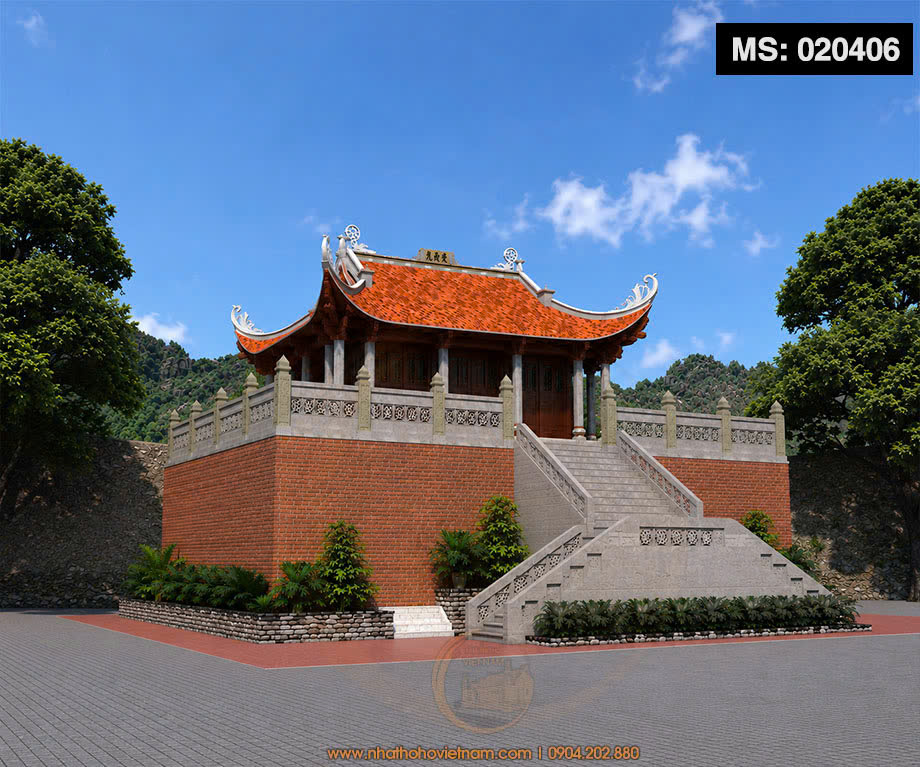Bản thiết kế 3D nhà thờ họ 3 gian 4 mái uy nghi tại Phường Quy Nhơn, Gia Lai