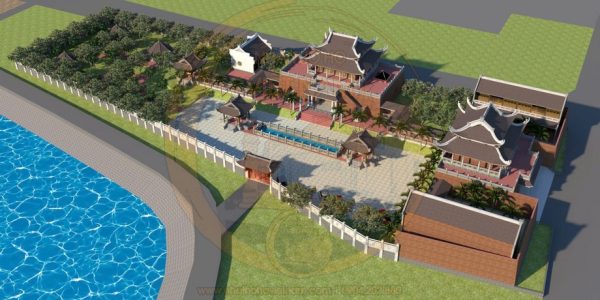 Bản thiết kế nhà thờ họ 8 mái 2 tầng có tiểu cảnh độc đáo tại xã Tịnh Khê, Hà Tĩnh